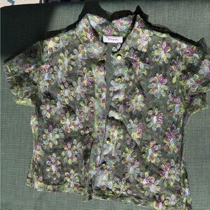 Sheer Floral Button-Up Blouse